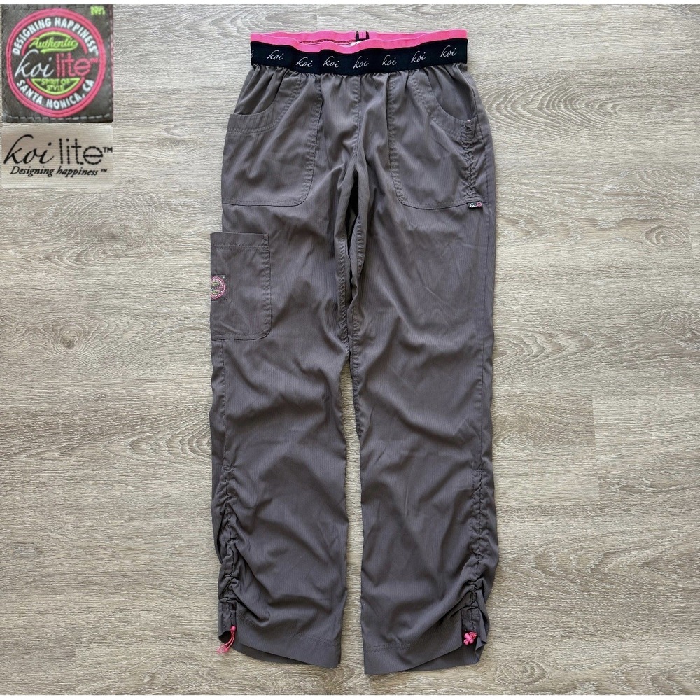 Y2K Koi Lite Scrub Pants Gray Slim Fit Nurse Mechanical Stretch Cargo Womens M